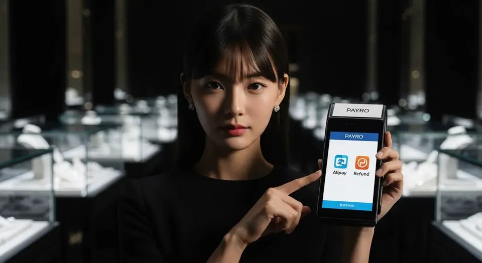 외국인 손님 결제에 쓰이는 페이로 단말기가 놓인 매장 장면